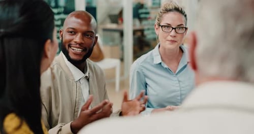 Business, black man and leadership in meeting, planning and collaboration in marketing agency