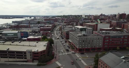 Portland Maine, Downtown And Waterfront City Skyline Drone Shot