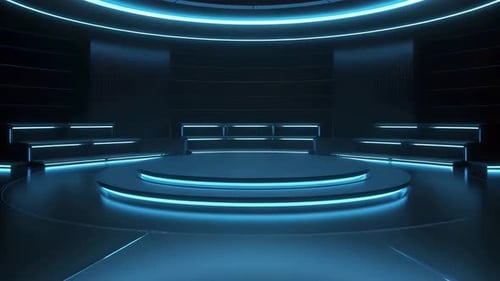 podio: escaparate futurista con plataforma para la exhibición de productos. Expositor de escenario moderno vacío