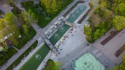Aerial fountains in spring Shevchenko City Garden
