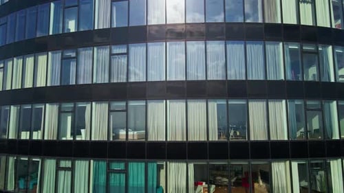 Aerial View of Glass Skyscraper Facade Close Up