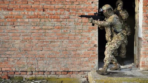 Two Military Man with Airsoft Automatic Rifle