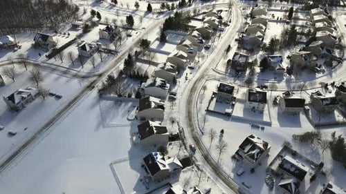 Picturesque Winter American Town From Above with Snowy Houses