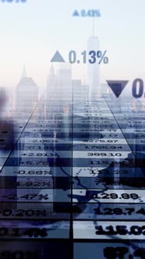 Un aperçu du marché boursier avec un panorama urbain animé en arrière-plan