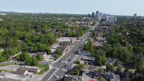 Aerial view of Yonge Street in York Thornhill district 4K