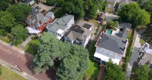 Old Historic City Architecture in Southern USA View From Above of Victorian Mansions and Streets of