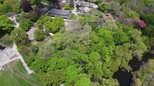 Aerial view of Riverdale Farm in Toronto 4K