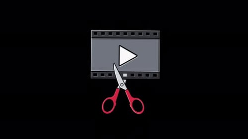 Animated Film Reel with Scissor. Video Editing Concept Video - Transparent