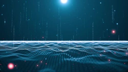 Digital Ocean Futuristic Data Landscape Business Corporate Technology Particles Background Loop