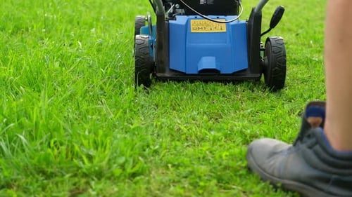 Lawn Mower Cutting Grass Small Grass Cuttings Fly Out of Lawnmower Grass Clippings Get Spewed Out of