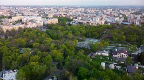 Aerial spring Shevchenko City Garden, Kharkiv city