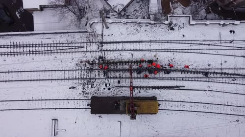 Railway Construction On A Snowy Day
