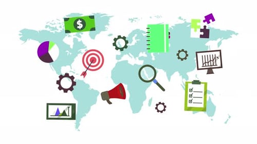 World Map Marketing Elements Background Animation