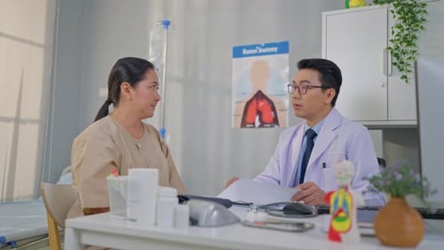 Asian senior woman visit and consult health problem with doctor in hospital