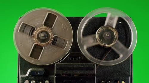 Tape Audio Music Player Studio Magnetic Tape Chroma Key Green Screen with Vintage Retro Spool Reel