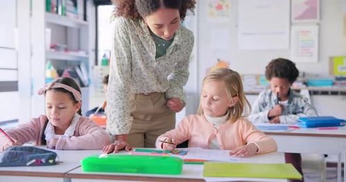 Help, teacher and woman with education, students and ideas with studying, conversation and teaching