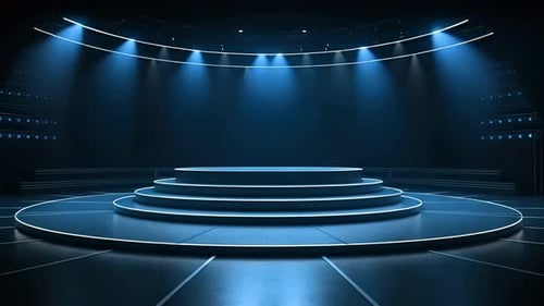 podio: escaparate futurista con plataforma para la exhibición de productos. Expositor de escenario moderno vacío