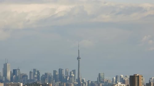 Toronto, Canada skyline in time laps. clouds in the sky' buildings, shops, and homes. in beautiful