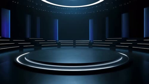 podio: escaparate futurista con plataforma para la exhibición de productos. Expositor de escenario moderno vacío