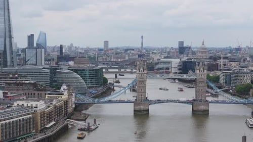 Aerial View of the Tower Bridge in London UK The Center of London Over River Thames