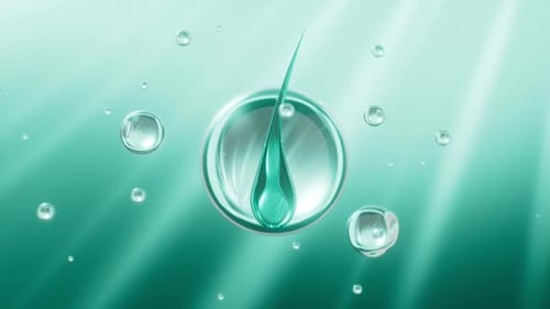 Shampoo repair and nourishes hair, transparent hair and molecule , 3d rendering.