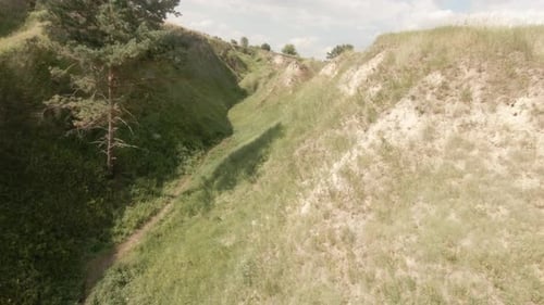Cinematic Drone Flying Over the Grass Canyon in Nature