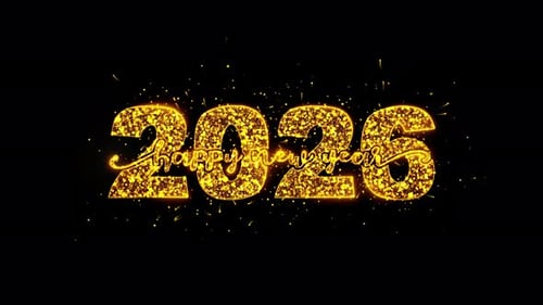 Happy New Year 2026 Greeting Luxury Text Golden Sparks Shiny Fireworks Celebrations Sparkles