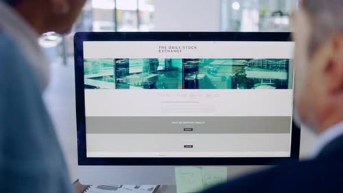 Talking, planning and business people on the stock market website for trading, investment or growth