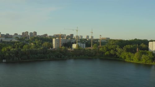 Construction Site of Residential Complex with Tower Cranes