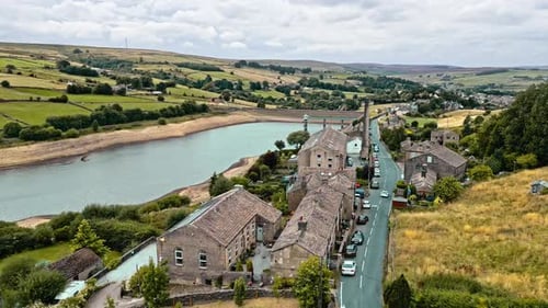 Aerial drone footage of a typical rural Yorkshire Village. Shot at Leeming above Oxenhope and adjace