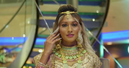 Facial close up of a young Indian girl in traditional indian wear