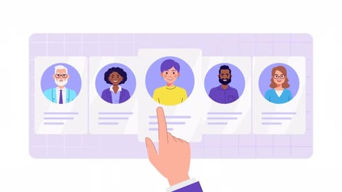 Animation of curriculum vitae profiles with photo. Hiring concept, new employees, recruitment