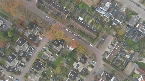 Top down aerial of calm suburban neighbourhood