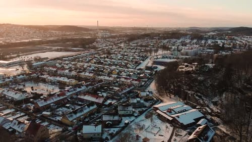 Aerial View Of Residential Village In The Outskirt Of Gothenburg In Sweden During Sunset. drone shot