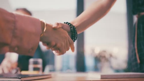 Business people, shaking hands and meeting success, introduction or welcome to partnership