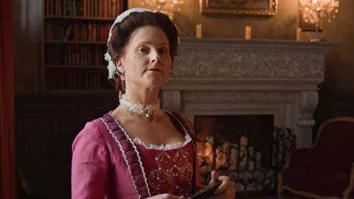 Portrait of 18th Century Aristocrat Lady in Pink Corset Dress in Palace