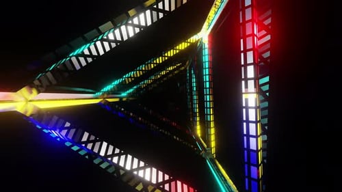 Triangular Geometric Magic Tunnel Rotate Shape Sparkles Colorful and Bright to the Music 3d Render