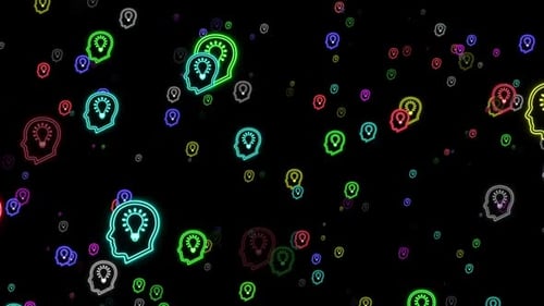 Colorful Neon Creative Idea Icon Flying Background Loop