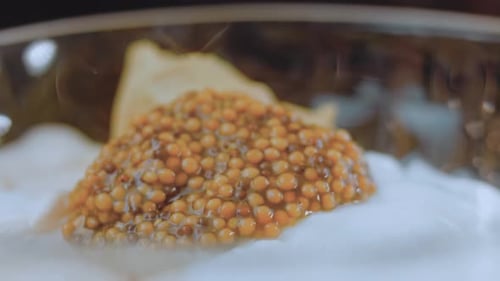 The Chef Grinds Dill in the Mayonnaise Sauce with Mustard Slider and Macro Shooting