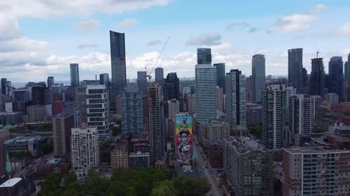 Aerial view of downtown Toronto from the intersection of Carlton Street and Sherbourne Street 4K