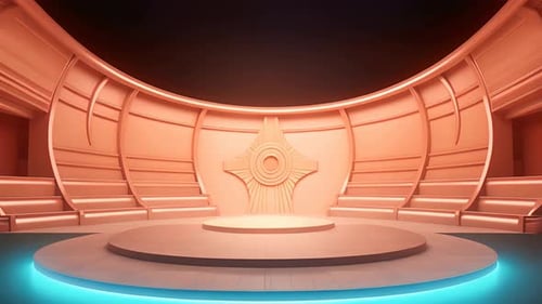 podio: escaparate futurista con plataforma para la exhibición de productos. Expositor de escenario moderno vacío