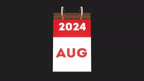 Calendar counting months by flipping pages in an endless loop on an alpha channel background