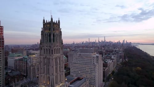 Riverside Cathedral in New York City at twilight