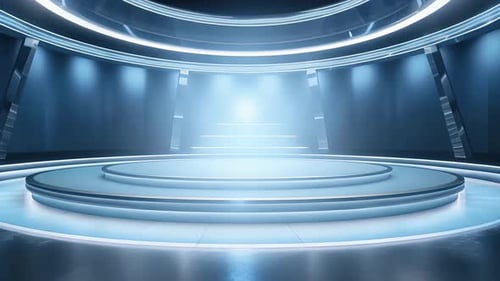 podio: escaparate futurista con plataforma para la exhibición de productos. Expositor de escenario moderno vacío