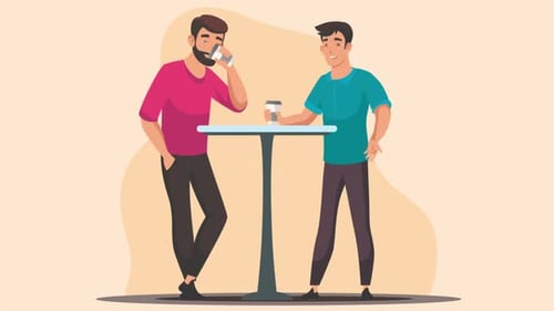 2 Friends Are Drinking Coffee While Chatting At The Table 4K