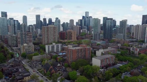 Aerial view of downtown Toronto from the intersection of Carlton Street and Sherbourne Street 4K