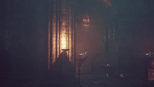 Dimly Lit Gothic Temple Flickering Candles