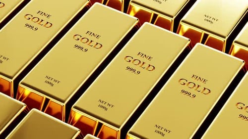 Fine gold bars in the safety vault. Dolly motion
