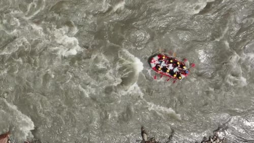 Rafting Boat on Beautiful Mountain River