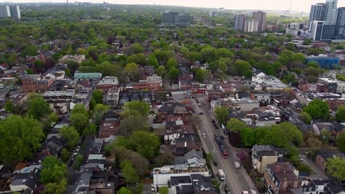 Aerial view of Toronto Cabbagetown neighborhood 4K